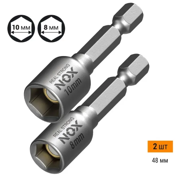 Купить Ключ-насадка магнитная NUT SETTER (2 шт; 8/10x48 мм; карта) NOX 558102