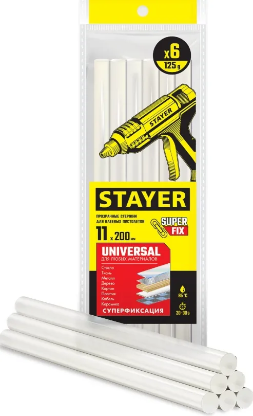 Купить Клеевые стержни универсальные, прозрачные STAYER Universal 11х200 мм, 6 шт, 2-06821-T-S06