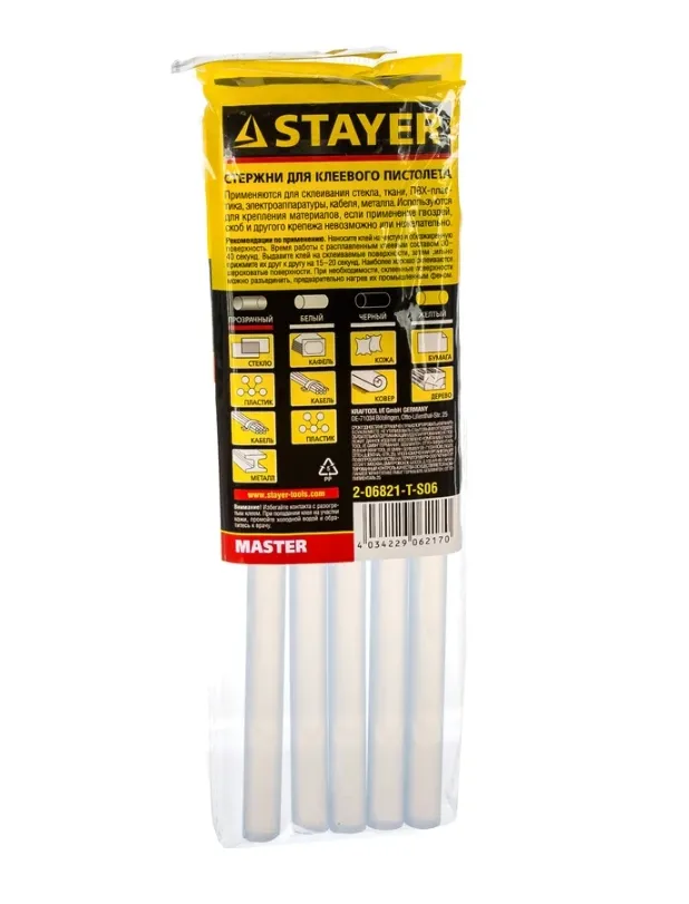 Купить Клеевые стержни универсальные, прозрачные STAYER Universal 11х200 мм, 6 шт, 2-06821-T-S06