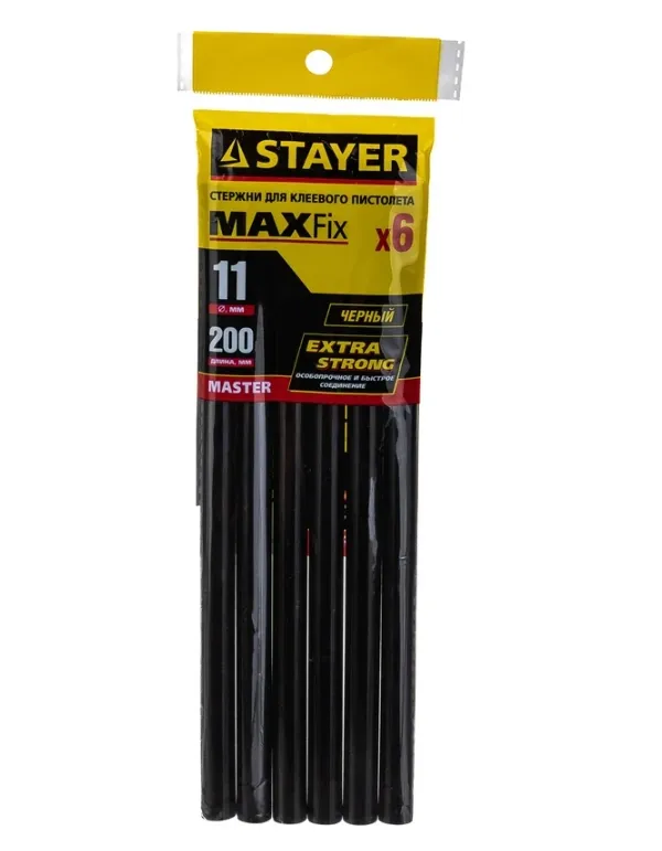 Купить Клеевые стержни STAYER Black 11х200 мм чёрные 6 шт. 2-06821-D-S06