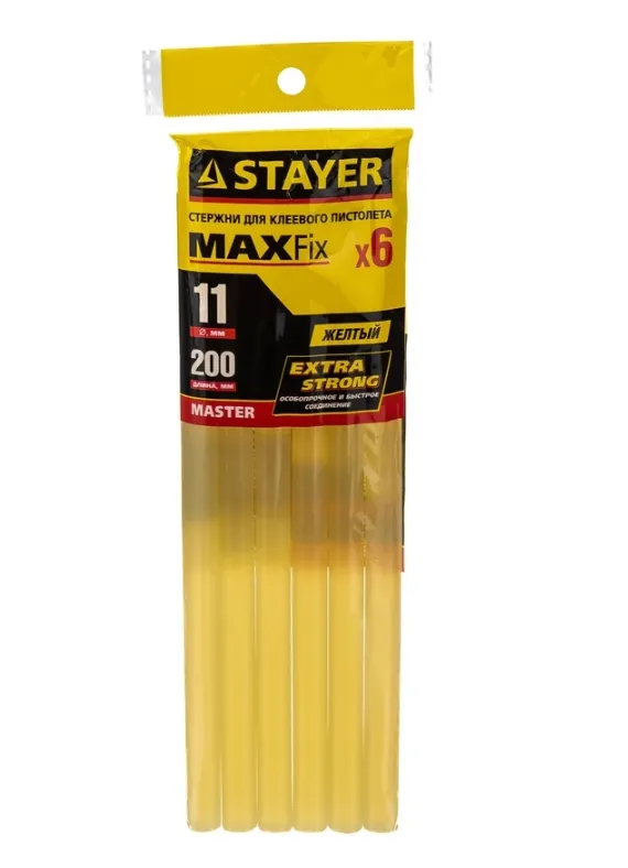 Купить Клеевые стержни STAYER Yellow 11х200 мм жёлтые 6 шт. 2-06821-Y-S06
