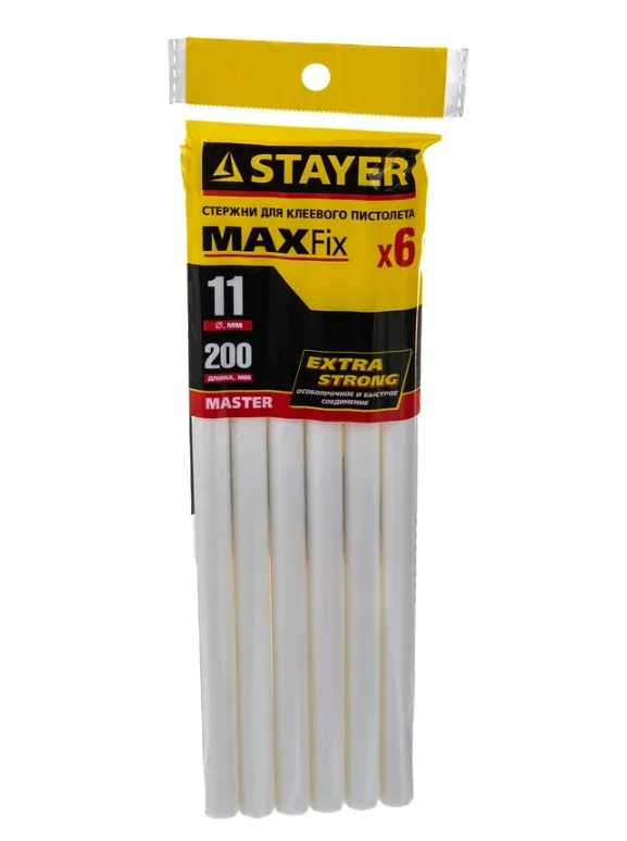 Купить Клеевые стержни STAYER White 11х200 мм белые 6 шт. 2-06821-W-S06