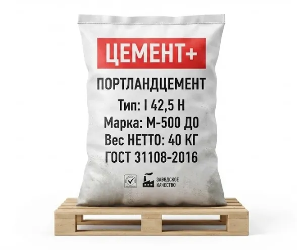 Купить Цемент I 42,5 Н М-500 Д0 40 кг ЦЕМЕНТ+