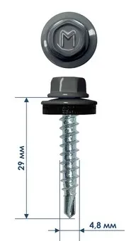 Купить Кровельный саморез Daxmer 4,8x29 RAL 7024, 250 шт, сверло №1